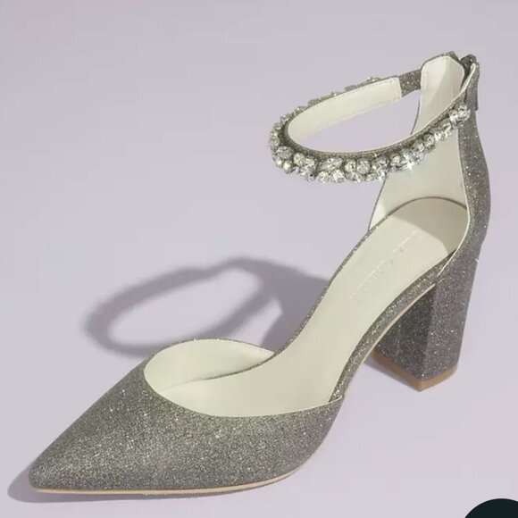 Oleg Cassini Crystal Strap Glitter Pointed Toe Block Heels Size 6 - Picture 1 of 8